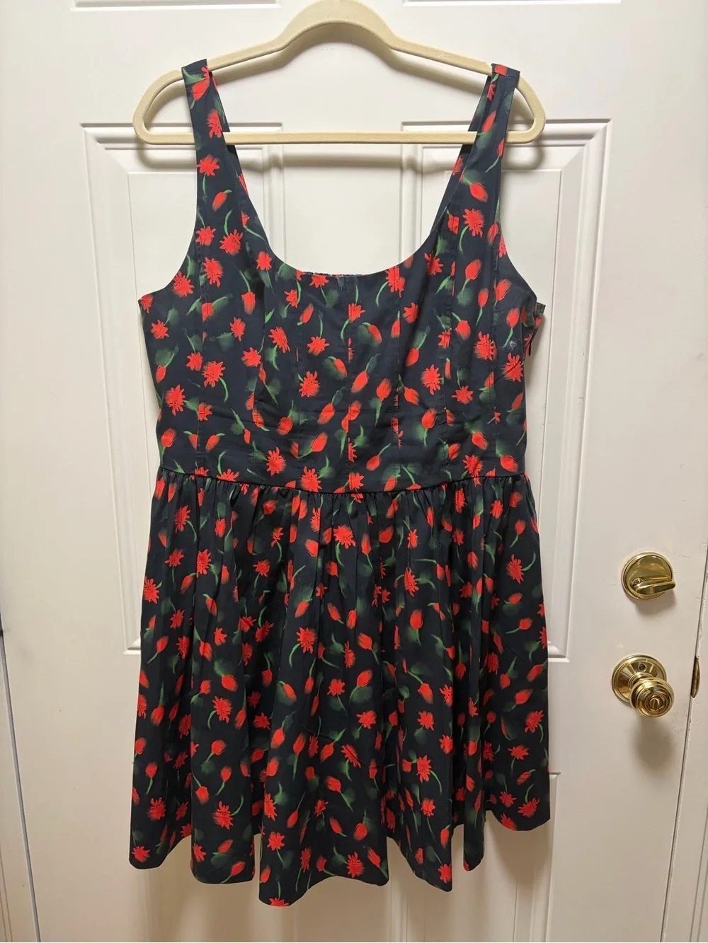 JCrew Black floral Fit and flare mini summer dress 16